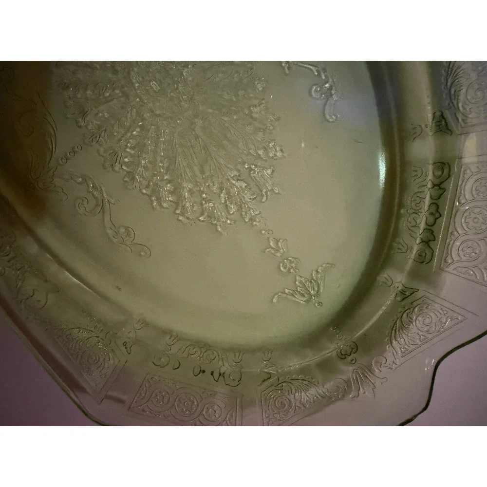 Vintage Hocking Glass Princess Green Uranium Depression Glass Oval Platter 1930s